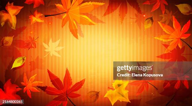 autumn colorful abstract background in cartoon style. multicolored fallen autumn leaves on a cardboard craft background. crafty grunge background with copy space. - cardboard box background stock illustrations