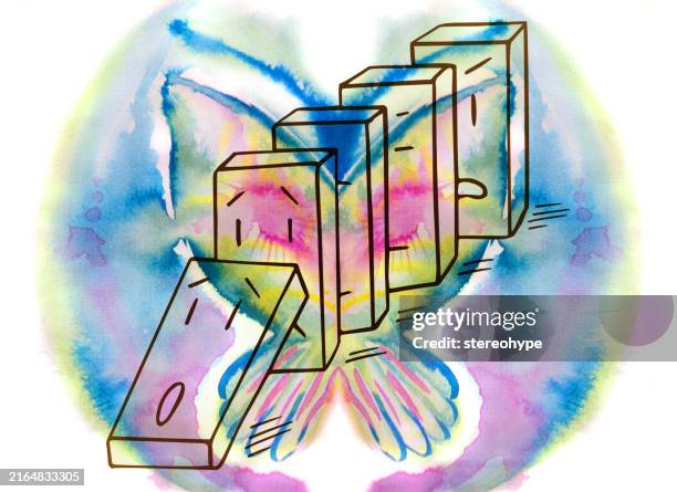 butterfly domino effect - mixed media stock illustrations