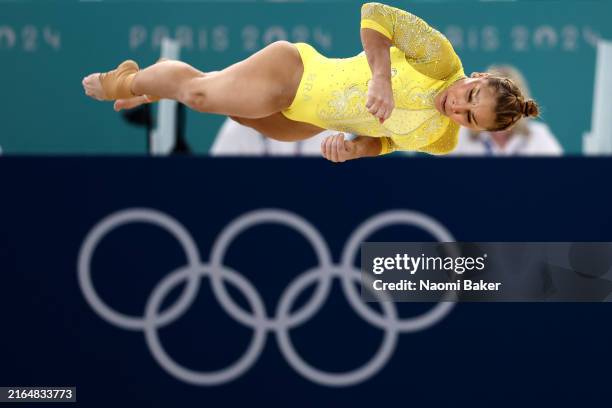 Flavia Saraiva of Team Brazil competes in the floor exercise during the Artistic Gymnastics Women's All-Around Final on day six of the Olympic Games...