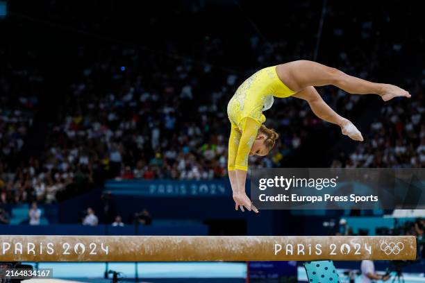 Flavia Saraiva of Brazil competes on Balance Beam during Women's All-Around Final of the Artistic Gymnastics at the Bercy Arena during the Paris 2024...