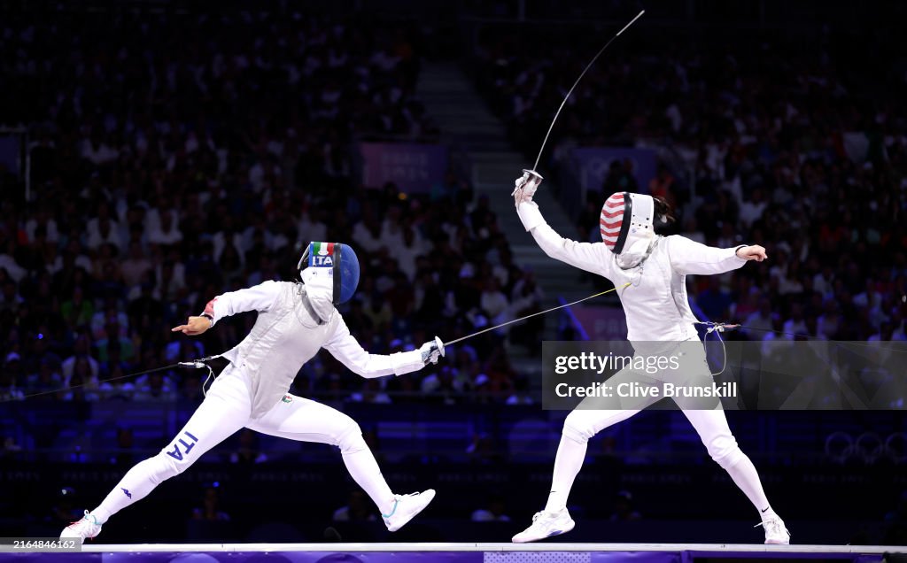 Philippe Riboud Francesca Palumbo of Team Italy and Maia Weintraub of Team United ...