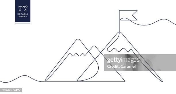 bildbanksillustrationer, clip art samt tecknat material och ikoner med mountain peak continuous line icon - bergstopp