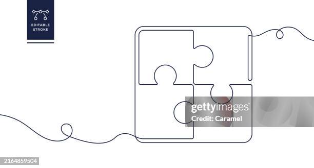 puzzle continuous line icon - power tool isolated stock illustrations