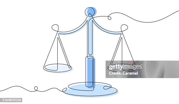 brass weight scale continuous line icon - justice concept stock illustrations
