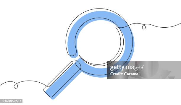 magnifying glass continuous line icon - continuous line drawing stock illustrations
