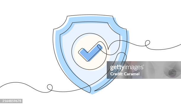 bildbanksillustrationer, clip art samt tecknat material och ikoner med shield protection continuous line icon - reliable