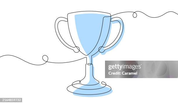 winner cup continuous line icon - winner trophy stock illustrations