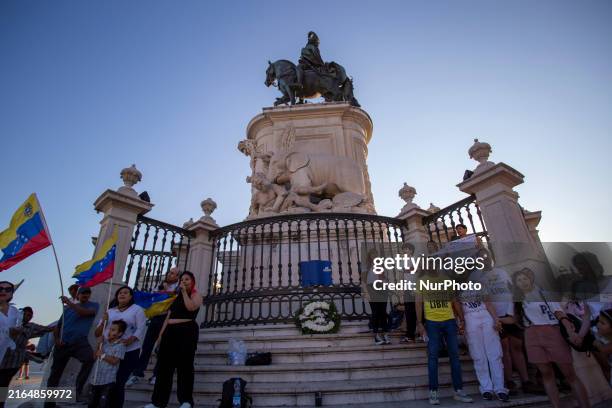 General view is showing an antigovernment protest in Lisbon, Portugal, on August 4, 2024. Venezuelans in Lisbon are gathering in Praca do Comercio to...