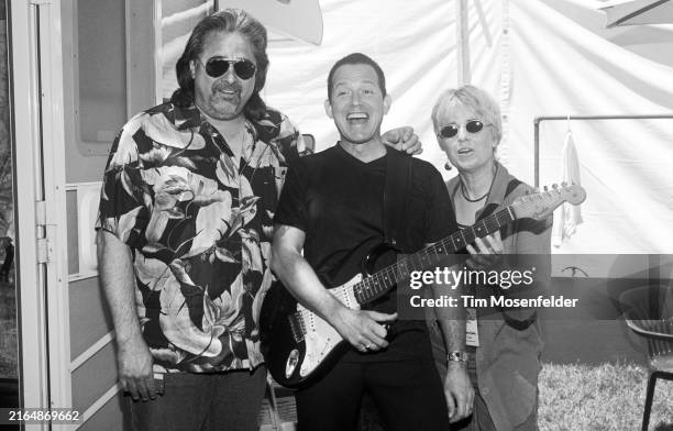 Coco Montoya, Tommy Castro and Debbie Davies pose during the Santa Cruz Blues Festival at Aptos Village Park on May 28, 2000 in Aptos, California.