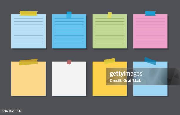 ilustrações de stock, clip art, desenhos animados e ícones de set of paper sticky note vector illustration - papel adesivo