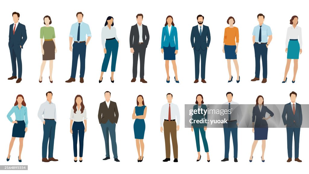 Set of business people in various poses
