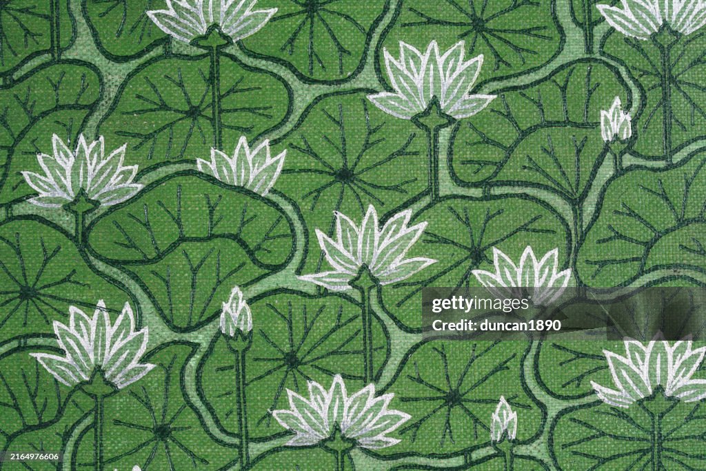 Japanese lotus flower design background, Victorian 19th Century
