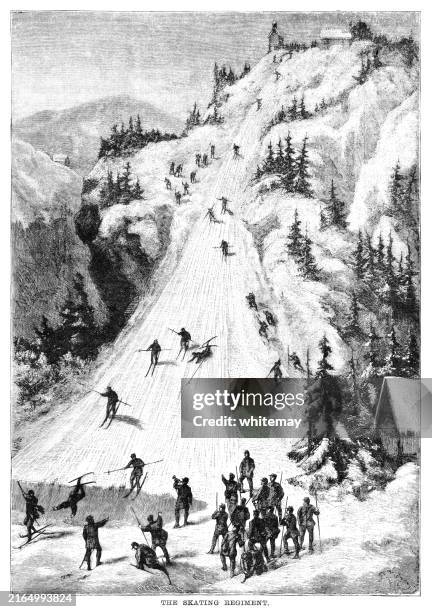 norwegian 'skating regiment' - the skielobere on 'snow-skates' - olden norway stock illustrations