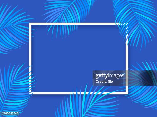 palmblatt tropischer retro reiserahmen hintergrund - strand volleyball stock-grafiken, -clipart, -cartoons und -symbole