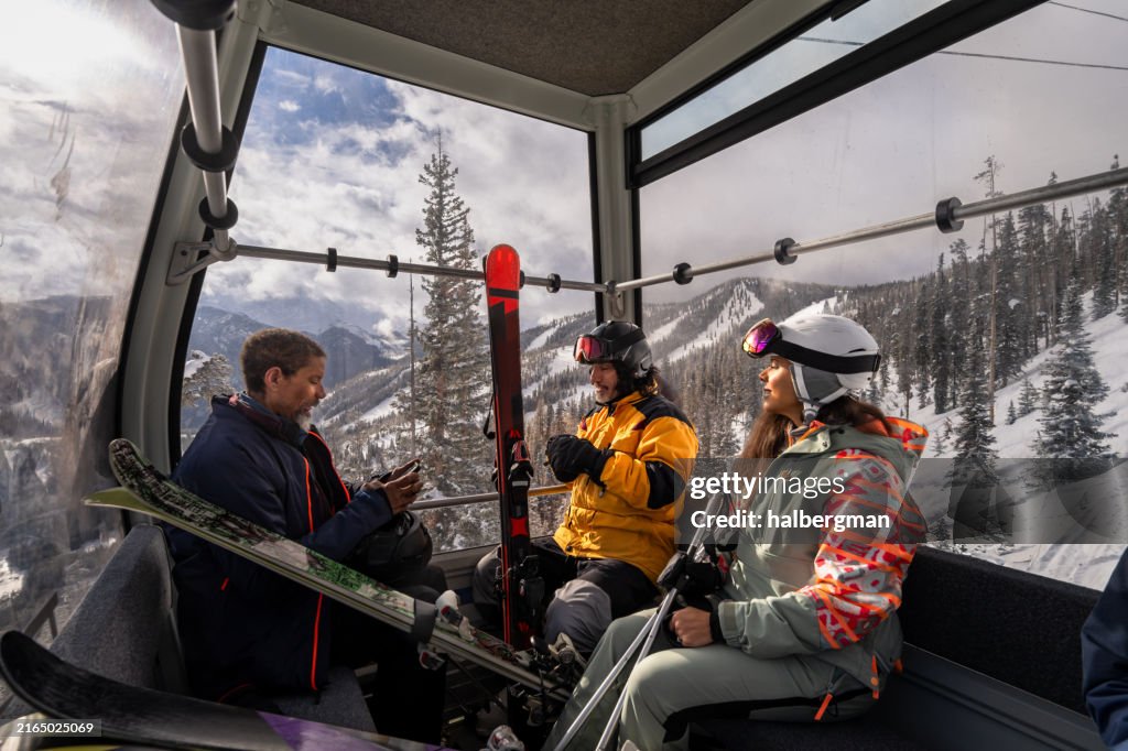 Group of POC Skiers Riding Gondola