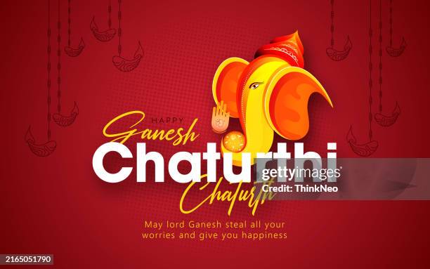 ilustraciones, imágenes clip art, dibujos animados e iconos de stock de festival de ganesh chaturthi con el señor ganesh dorado y brillante - ganesh chaturthi