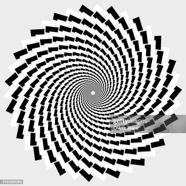 spiral pattern of checked rectangles - converging lines black vector stock illustrations