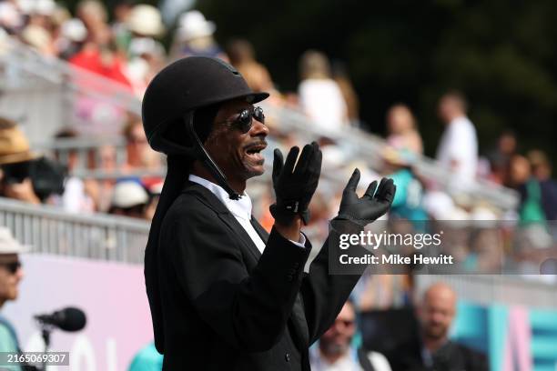 Snoop Dogg attends the Dressage Team Grand Prix Special on day eight of the Olympic Games Paris 2024 at Chateau de Versailles on August 03, 2024 in...