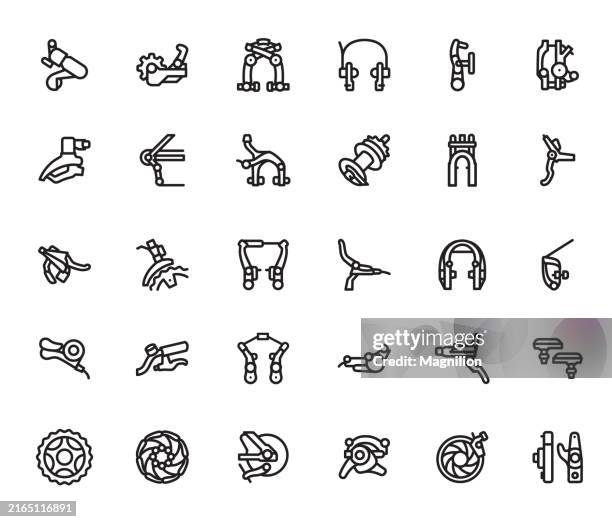 illustrations, cliparts, dessins animés et icônes de ensemble d’icônes de freins et d’engrenages de vélo en noir, trait modifiable, illustration vectorielle - circuit hydraulique