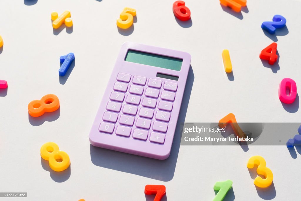 Violet Background Math Violet Calculator And Math Symbols On A Universal Gray Background Gray ...