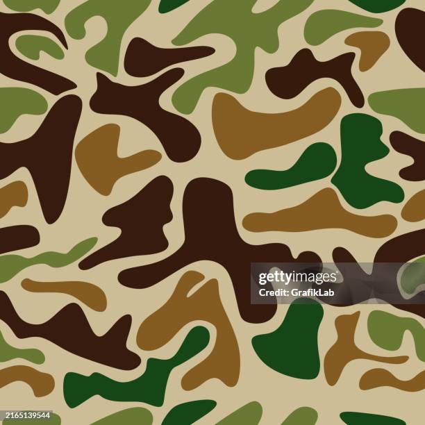 illustrations, cliparts, dessins animés et icônes de motif de camouflage militaire sans couture dans les tons de terre - tenue de camouflage