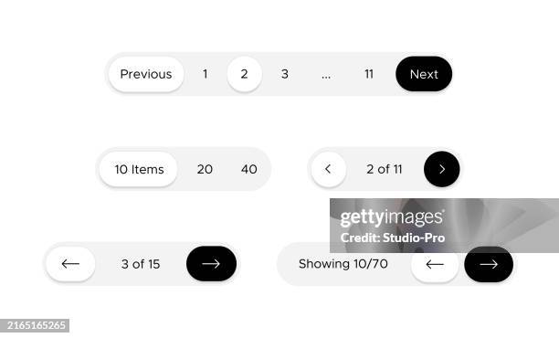 illustrations, cliparts, dessins animés et icônes de pagination ui/ux design buttons styles components template with page numbers for website and mobile - générique