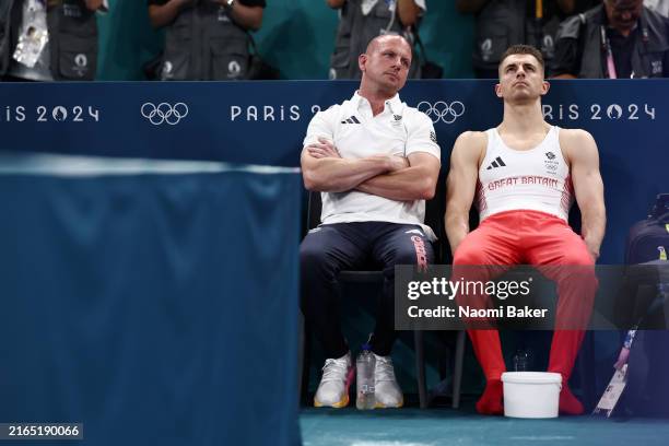 Max Whitlock OBE of Team GB reacts after his pommel routine during the Artistic Gymnastics Men's Pommel apparatus final on day eight of the Olympic...
