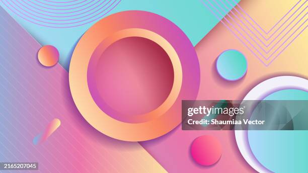 abstract geometric circle shape design element background with 3d effect. pink, blue and yellow gradient colors. futuristic and trendy design. - cells abstract stock illustrations