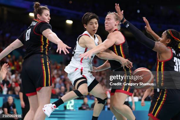 Rui Machida of Team Japan competes during the Women's Group Phase - Group match between of Team Japan and Team Belgium on day nine of the Olympic...