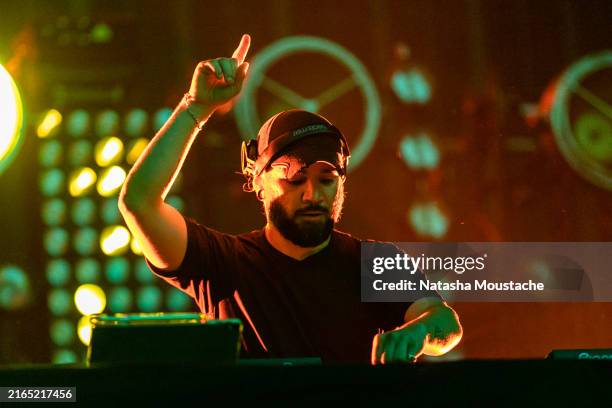 Skrillex performs onstage during Lollapalooza at Grant Park on August 03, 2024 in Chicago, Illinois.