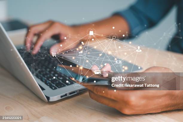 this stock photograph showcases the convenience of using smartphones to conduct online transactions, highlighting convenience, smartphones, online, transactions, and ai - transfer image stock pictures, royalty-free photos & images