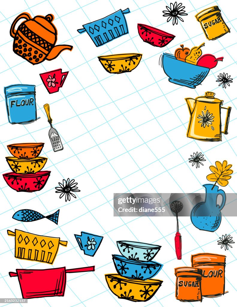 Cooking Methods Border Retro Cooking Kitchen Cookbook Border High-Res Vector Graphic - Getty ...