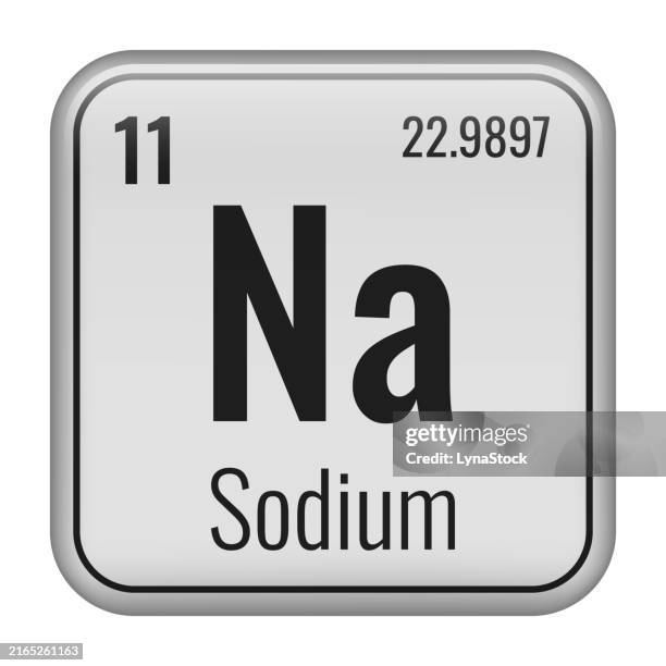 sodium symbol. chemical element of the periodic table. vector illustration isolated on white background. glass sign. - sodium stock illustrations