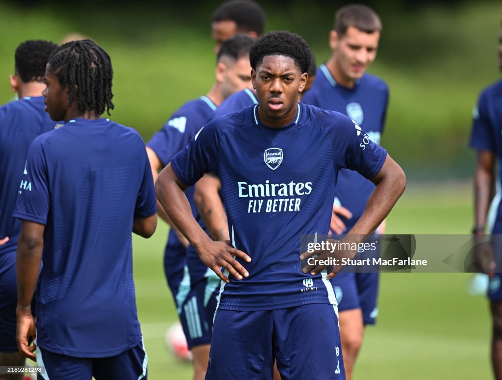 Arsenal Training Myles Lewis-Skelly of Arsenal during a training session at Sobha ...