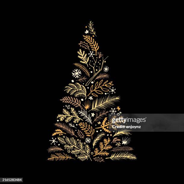 stockillustraties, clipart, cartoons en iconen met hand drawn fun christmas tree card design - kerstboom