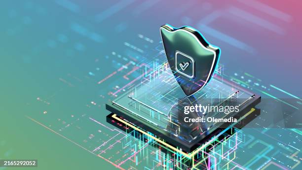 digital shield on cpu. security systems. - cyber shield stock pictures, royalty-free photos & images