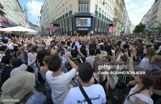 Fans of US singer Taylor Swift - swifties - gather in Vienna, Austria, on August 8 after concerts of the star were cancelled at the last minute....