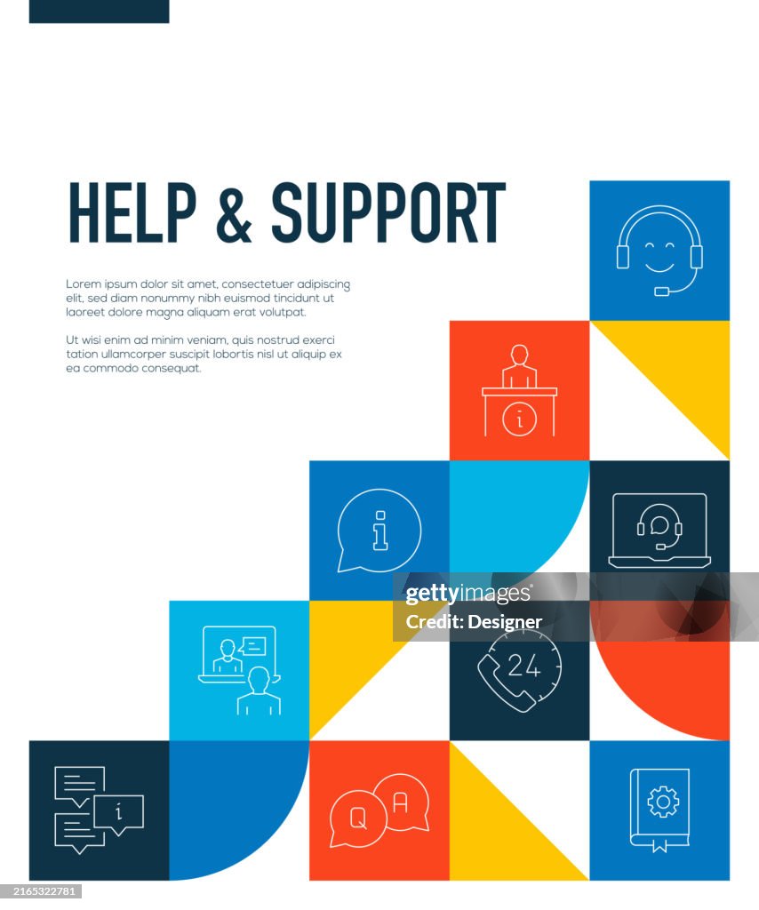 Help Guide Banner Help And Support Related Line Style Banner Design For Web Page Headline ...