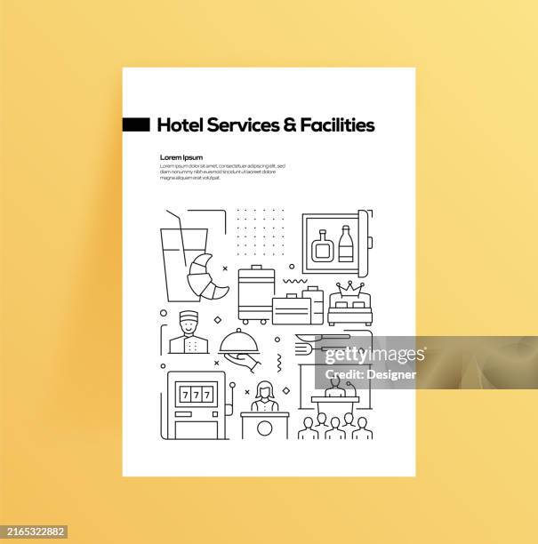 hotel services and facilities related line style banner design for web page, headline, brochure, annual report and book cover - concierge stock illustrations