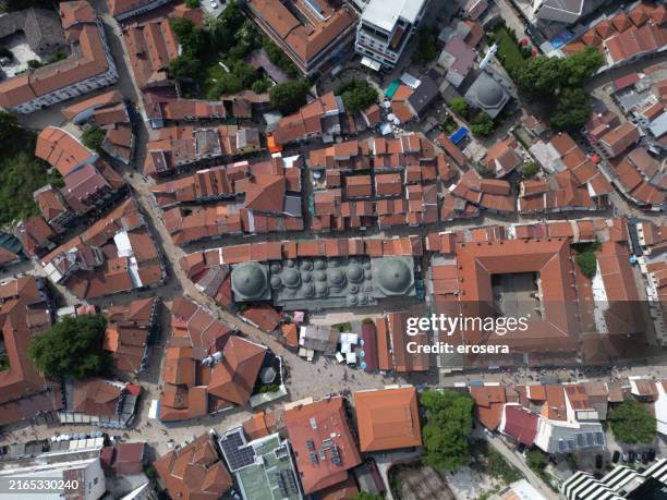 aerial view of turkish old bazaar skopje macedonia - skopje stock pictures, royalty-free photos & images