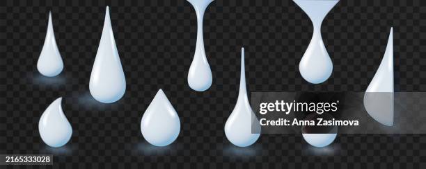 cream droplet set. milk white liquid, cosmetic drop illustration isolated on transparent background. glossy yoghurt, coconut oil, serum liquid molten texture, falling. - drop down stock illustrations