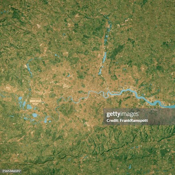 carte topographique satellite de londres rendu 3d couleurs vraies - grand londres photos et images de collection