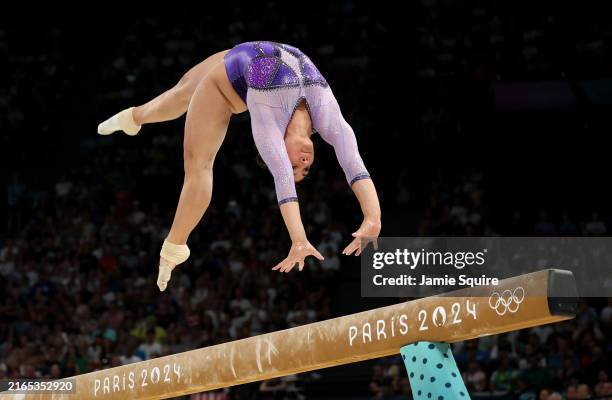 Manila Esposito of Team Italy competes during the Artistic Gymnastics Women's Balance Beam Final on day ten of the Olympic Games Paris 2024 at Bercy...