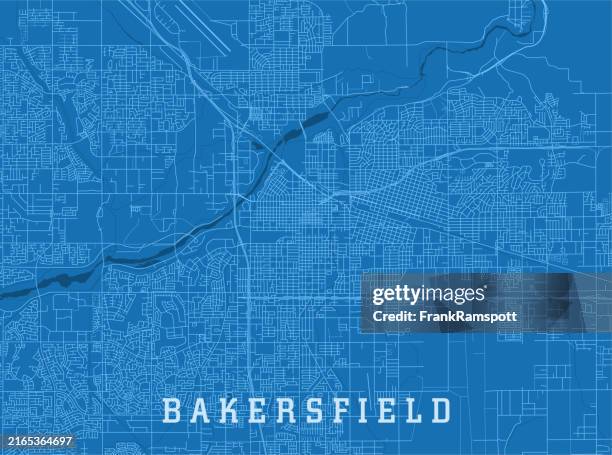 bakersfield ca city vector road map blue horizontal - bakersfield stock illustrations
