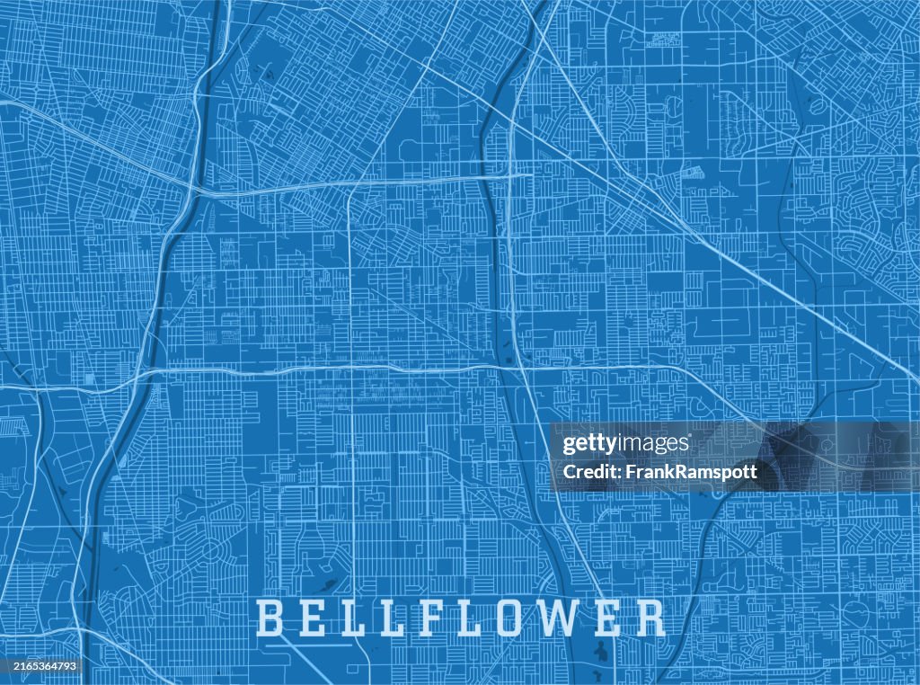 Bellflower CA City Vector Road Map Blue Horizontal