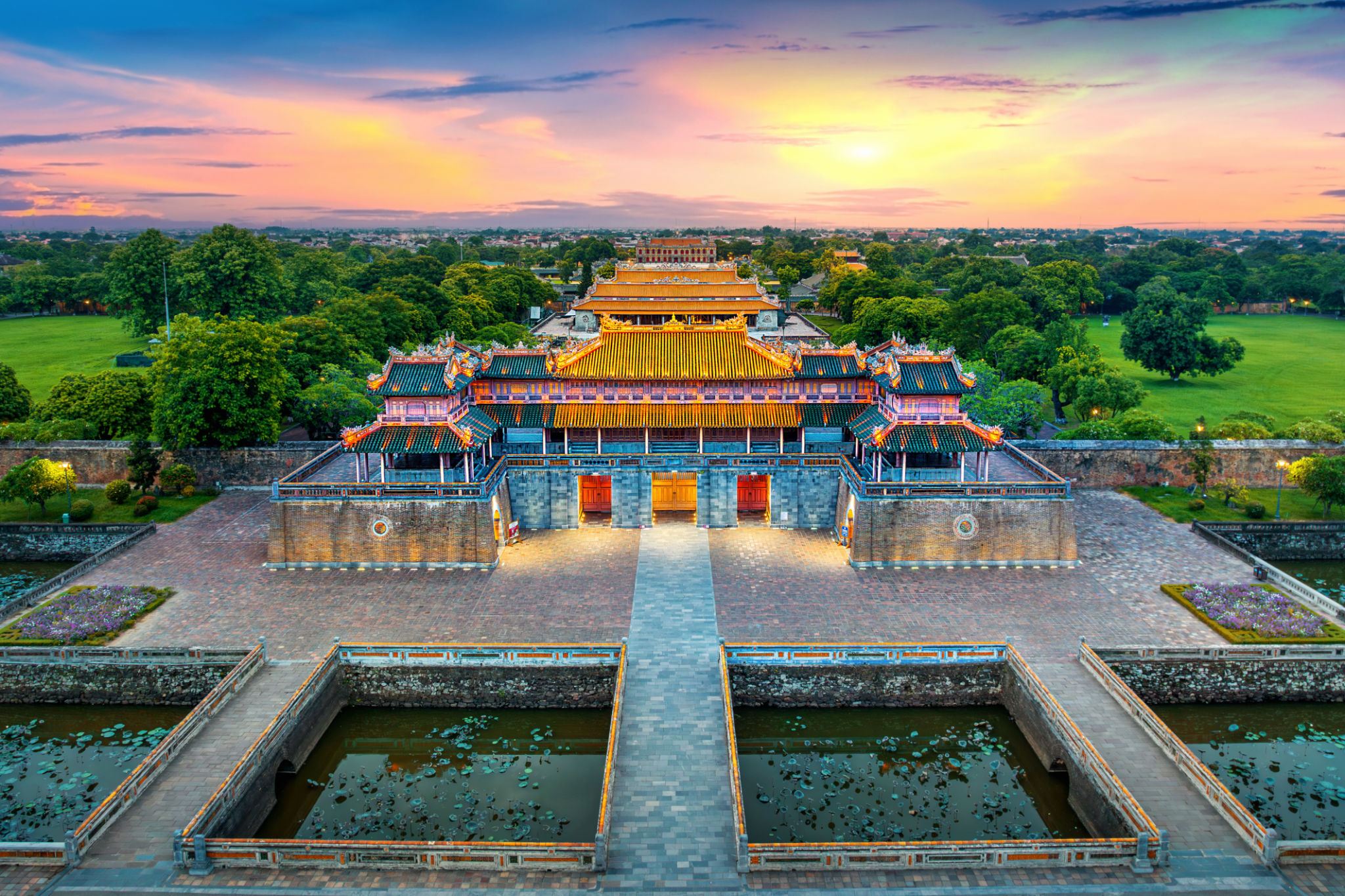 Aerial view of Meridian Gate Hue at sunset in Vietnam. Aerial view of Meridian Gate Hue at sunset in Vietnam.
