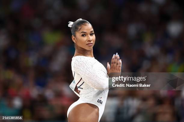 Jordan Chiles of Team United States competes in the Artistic Gymnastics Women's Floor Exercise Final on day ten of the Olympic Games Paris 2024 at...