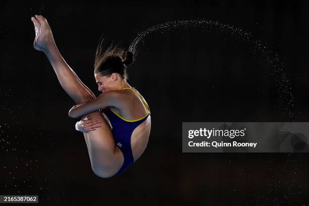 Ana Carvajal of Team Spain competes in the Women's 10m Platform Semifinal on day ten of the Olympic Games Paris 2024 at Aquatics Centre on August 05,...