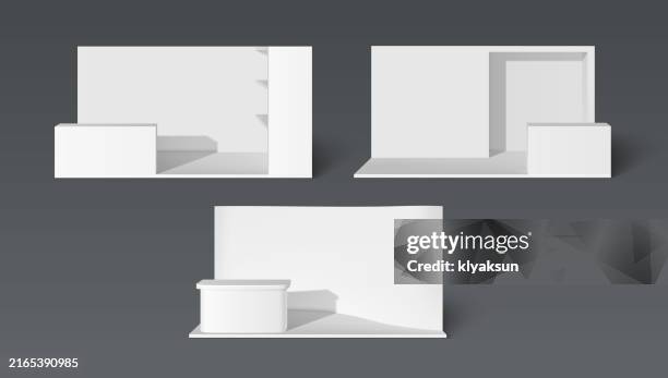3d exhibition booth mockups set - trade show stock illustrations