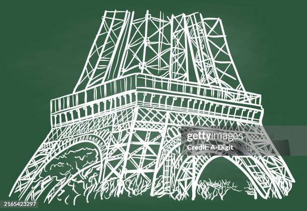 baseeiffeltourchalkboard - quartier du trocadero stock illustrations